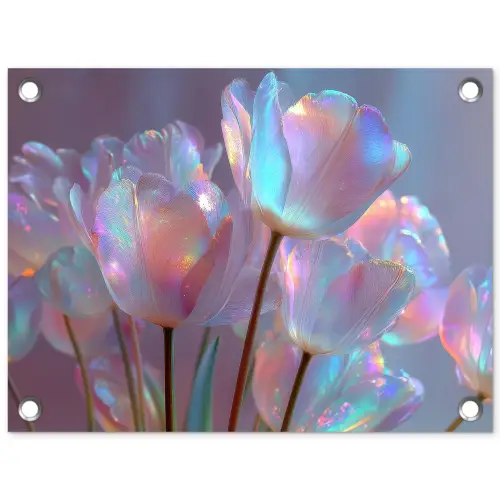 Tulpen - Glazen - Bloemblaadjes - Pasteltinten tuinposter los doek klein -3d
