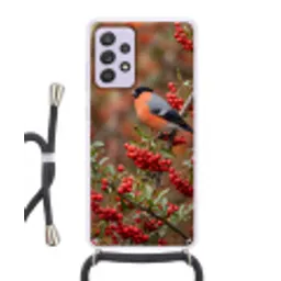 Goudvink - Bessen - Herfst - Natuur - Kleurrijk Hoesje Samsung Galaxy A52 5G met koord klein -3d