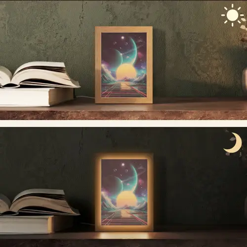 Planeten - Neon - Berglandschap - Zon Light Box met kabel (Tafellamp) klein -sfeer3