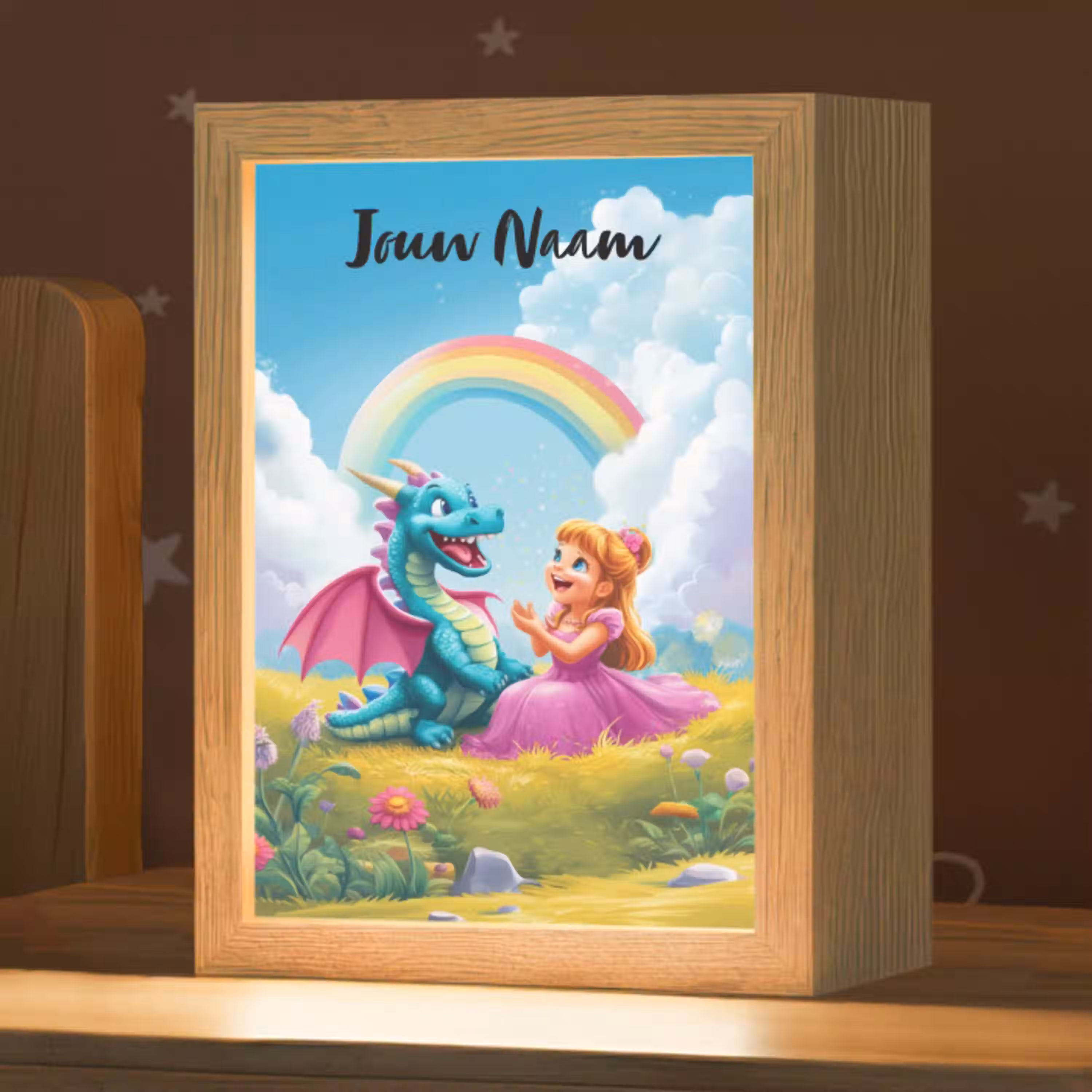 Prinses - Draak - Regenboog Light Box met kabel (Kinderlampje) klein -zzz_3d_website