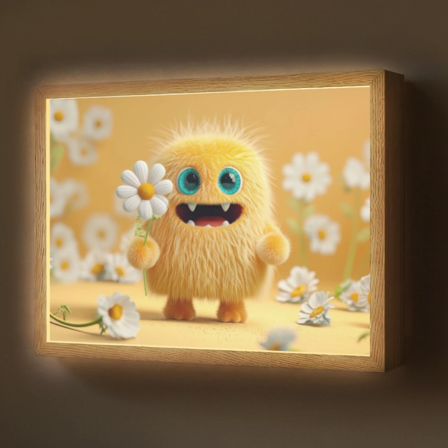 Monster - Geel - Madeliefjes Light Box met batterij (Wandlamp) middel -z3d_website