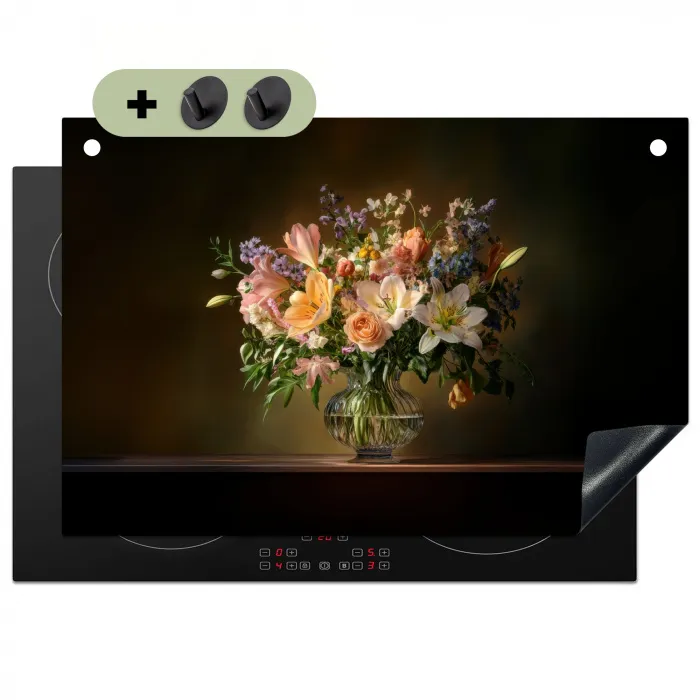 Glazen - Bloemen - Boeket - Kleuren Inductie beschemer met haakjes klein -3d