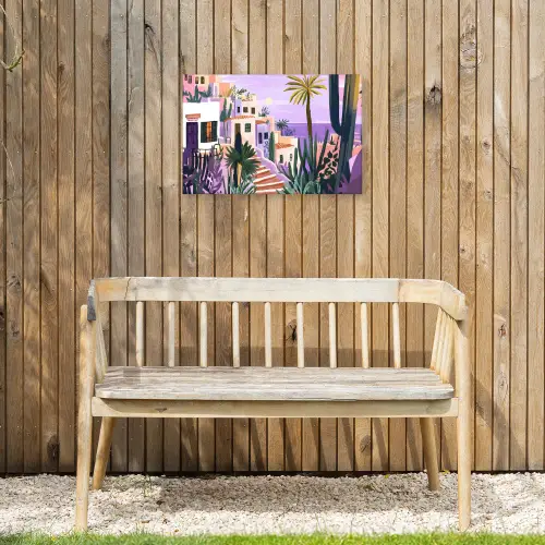 Huizen - Minimalistisch - Palmbomen - Kust Tuinposter op houten frame 2 cm dik klein -sfeer4