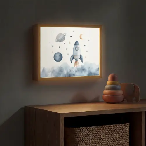 Waterverf - Planeten - Sterren - Raket Light Box met batterij (Wandlamp kind) middel -sfeer5_kind