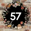 Bloemen - Zwart - Traditioneel Naambord Rond klein -sfeer2