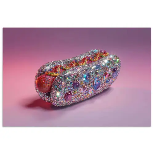 Hotdog - Steentjes - Glitters - Paars poster papier klein -3d