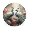 Pauwen - Pauwenveren - Vogels - Bloemen - Natuur Wandcirkel aluminium klein -3d