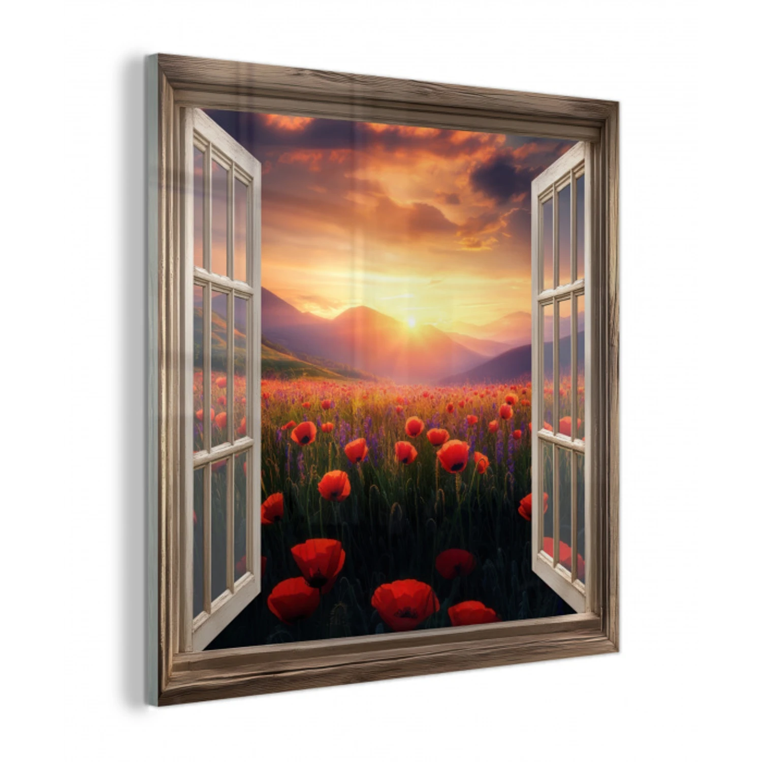 Doorkijk - Klaprozen - Bloemen - Rood - Open raam plexiglas 5mm klein -z3d