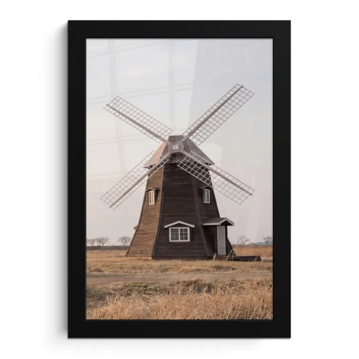 Windmolens - Landschap - Veld fotolijst zwart zonder passe partout klein -3d
