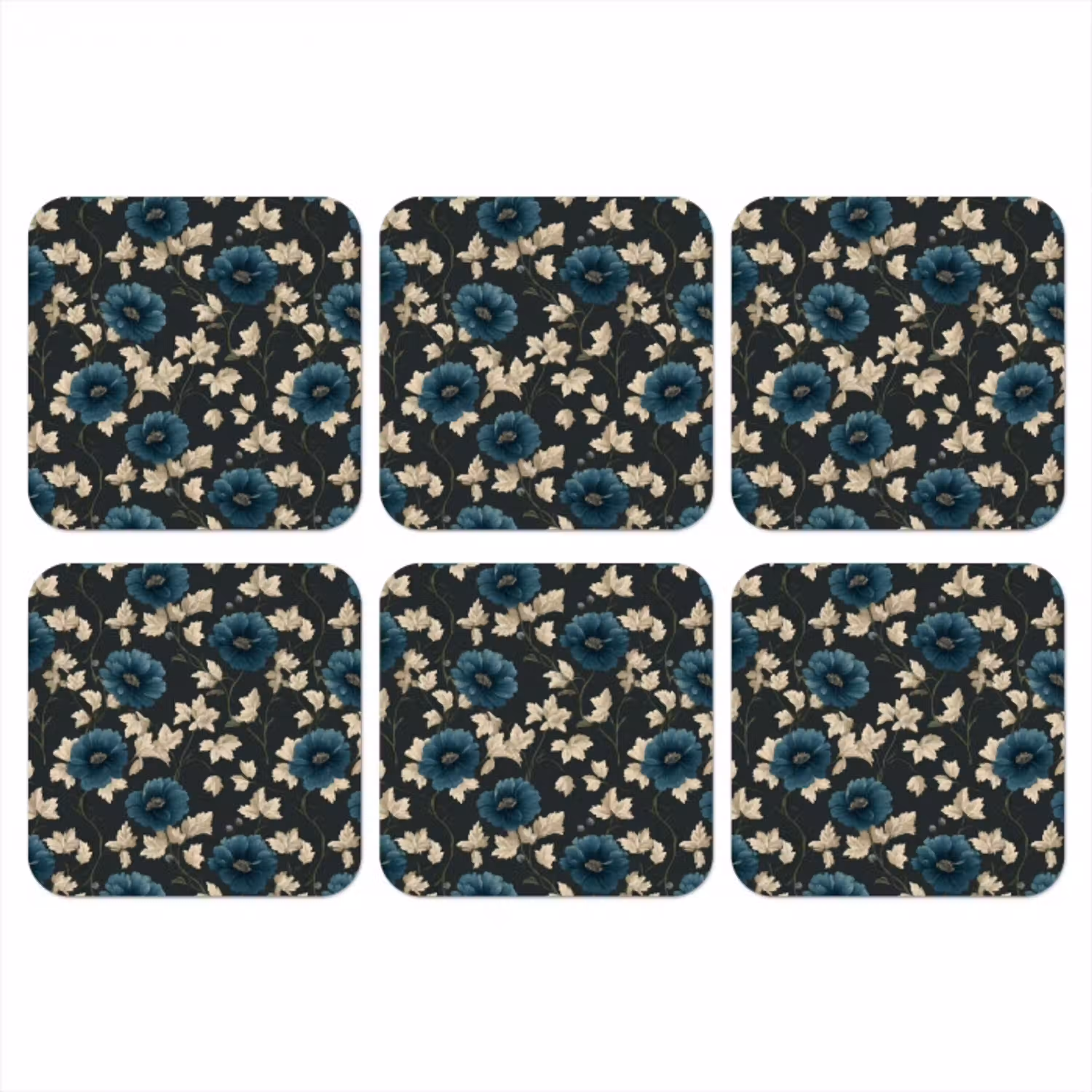 Botanisch - Bloemen - Blauw onderzetter kurk middel 366 -3d