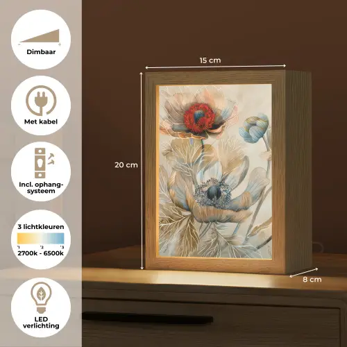 Bloemen - Beige - Modern - Illustratie Light Box met kabel (Tafellamp) klein -USP_NL