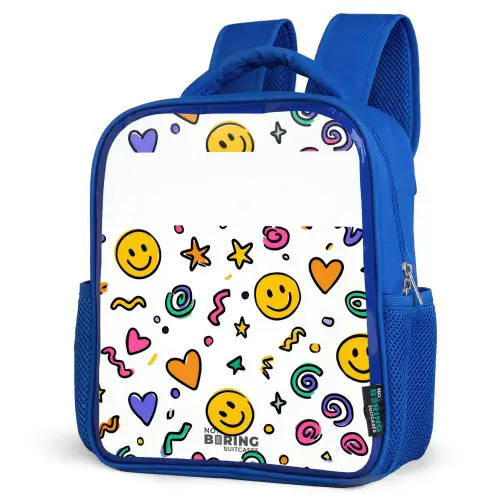 Smiley - Hartje - Ster Kinderrugzak - Blauw middel -schuin