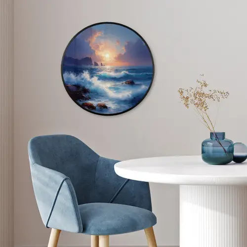 Golven - Zee - Kleurrijk - Rotsen Fotolijst rond zonder passe partout klein -sfeer2