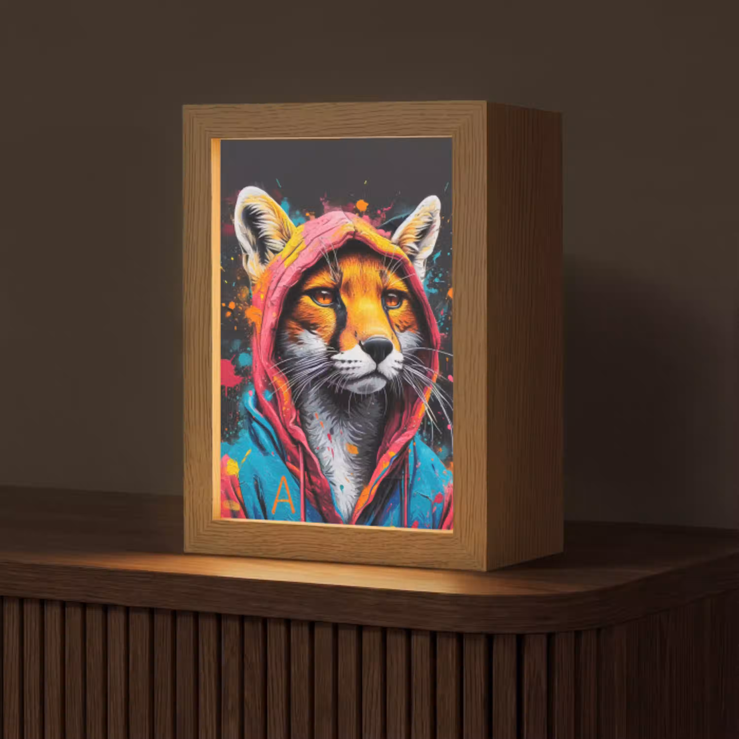 Graffiti - Vos - Jas - Pop art - Dieren Light Box met kabel (Tafellamp) klein -z3d_website