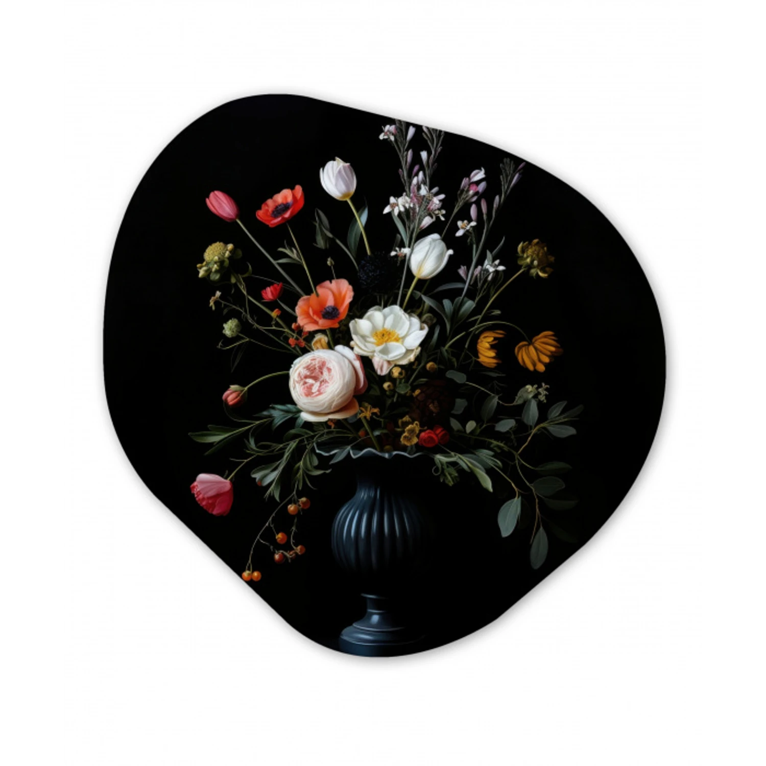 Bloemstuk - Vaas - Zwart Wandcirkel Organisch Forex 3mm klein -3d