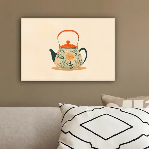 Oranje - Theepot - Bloemen - Bladeren canvas 2cm klein -sfeer3