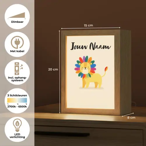 Leeuw - Kleurrijke manen - Beige Light Box met kabel (Kinderlampje) klein -USP_NL
