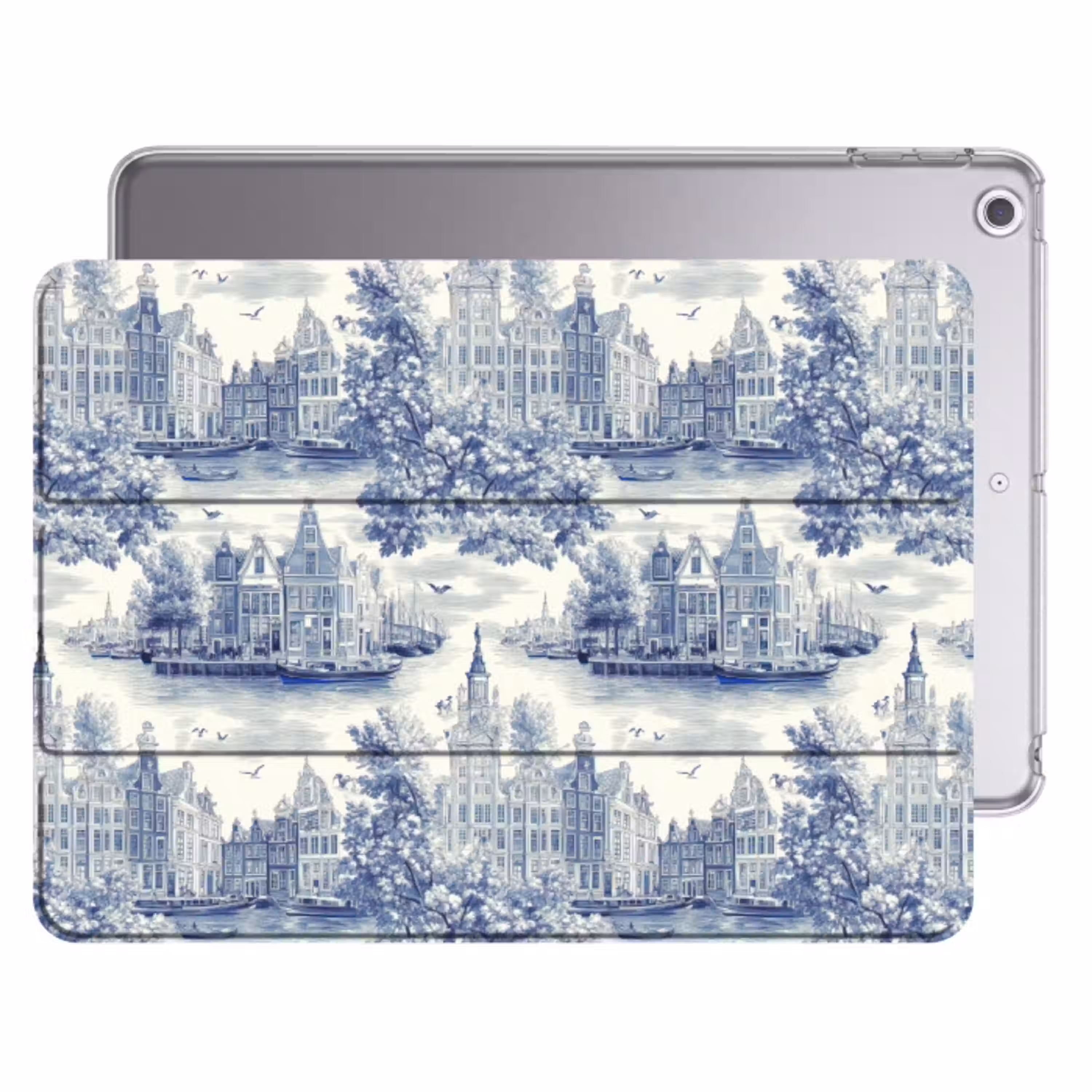 Huizen - Bomen - Water - Vogels - Blauw Apple iPad 2017 middel 1172 -threedimensional_3d_global