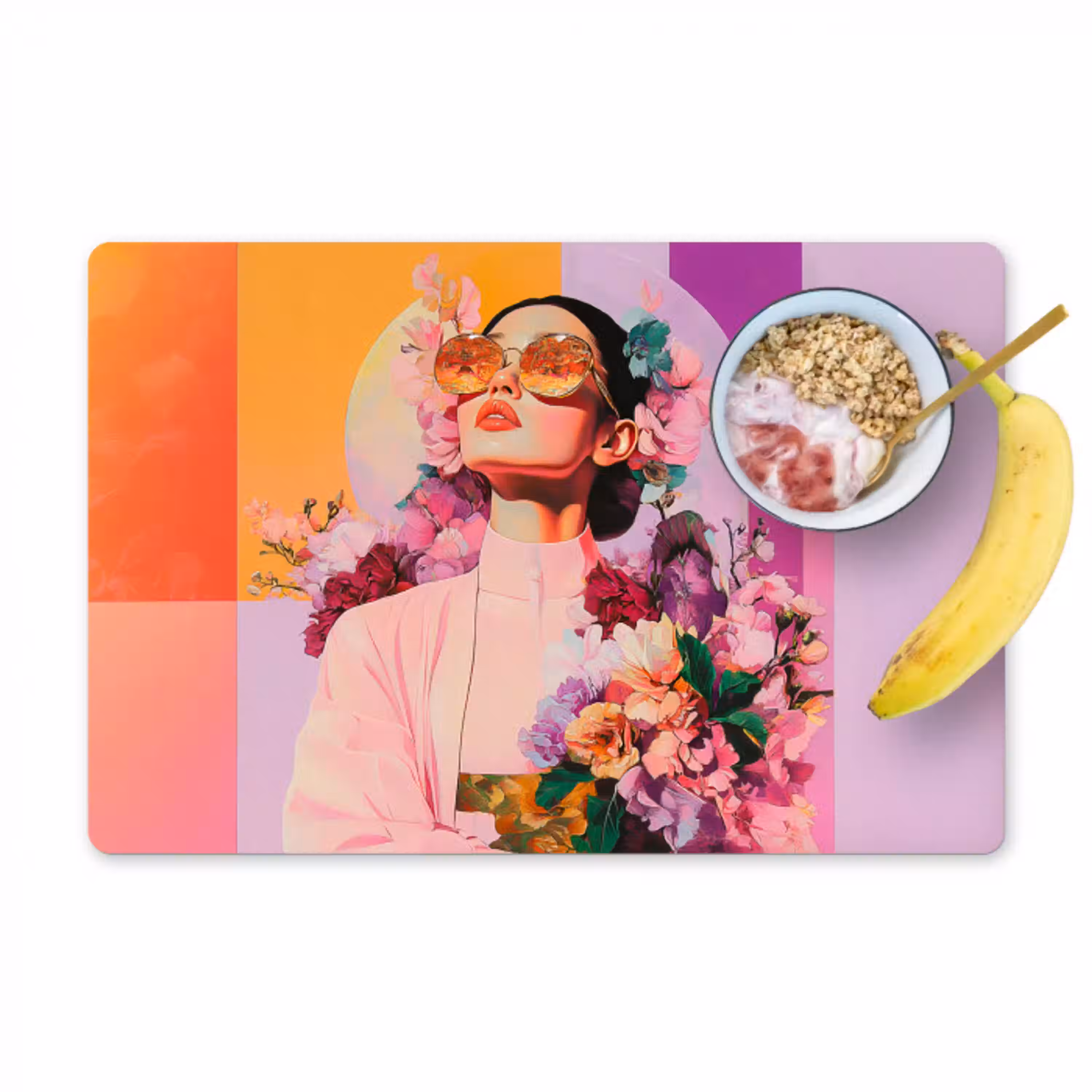 Portret - Vrouw - Abstract - Bloemen Placemat vinyl groot -zzzproduct_Kitchenyeah-website