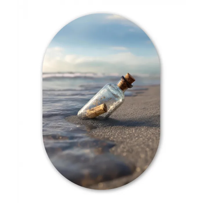 Glazenfles - Post - Zee - Zand Wandcirkel Ovaal Glas middel -3d