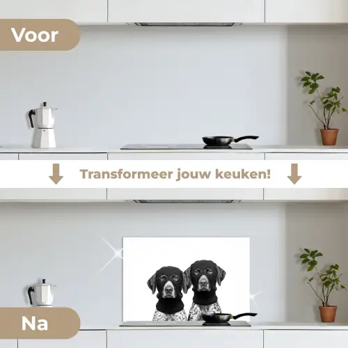 Honden - Bivakmuts - Zwart - wit keuken achterwand spatscherm klein -voor_na_NL