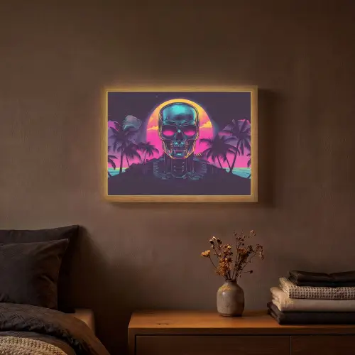 Palmbomen - Hoofd - Metallic - Zonsondergang Light Box met batterij (Wandlamp) middel -sfeer4