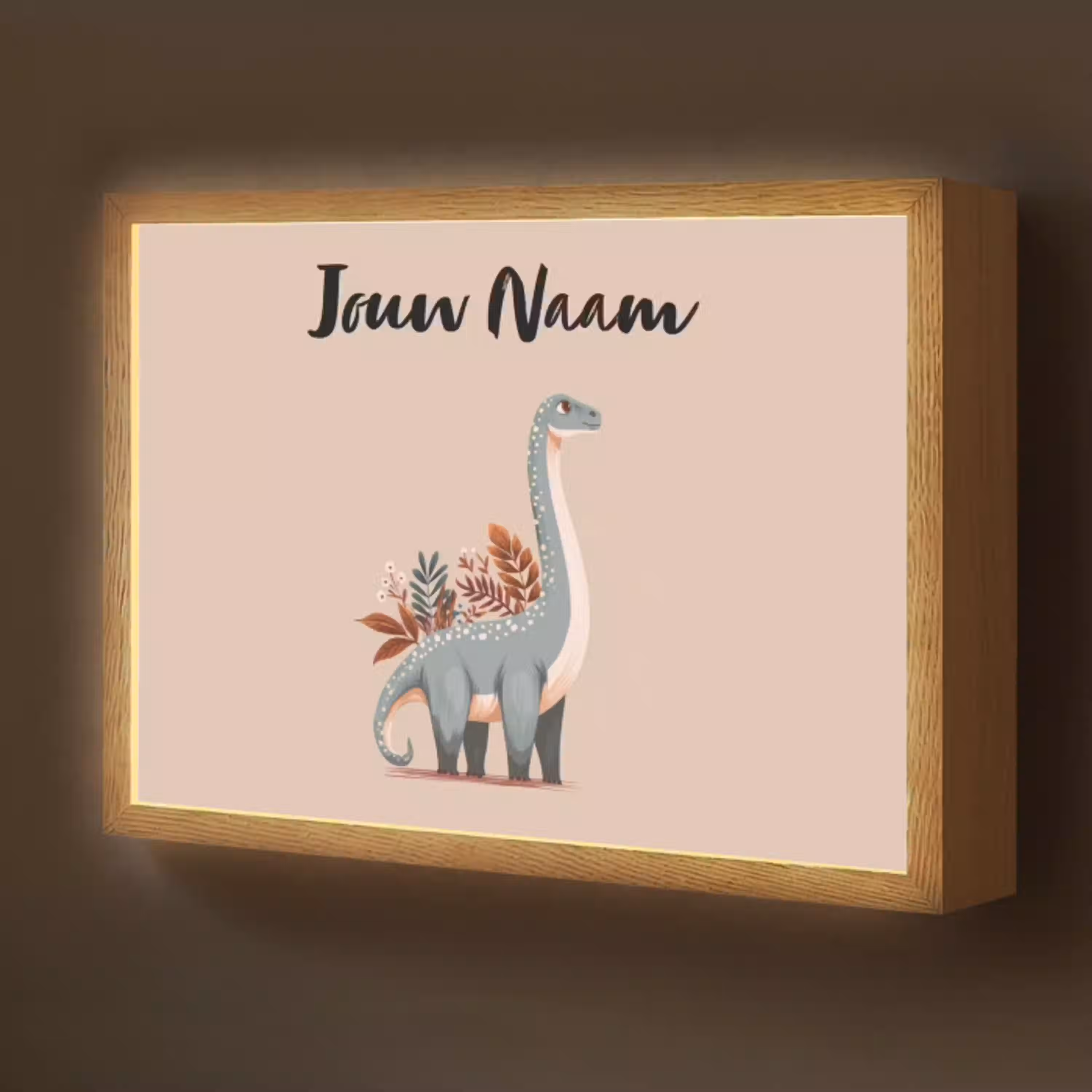Dinosaurus - Planten - Beige - Minimalistisch Light Box met batterij (Wandlamp kind) middel -z3d_website