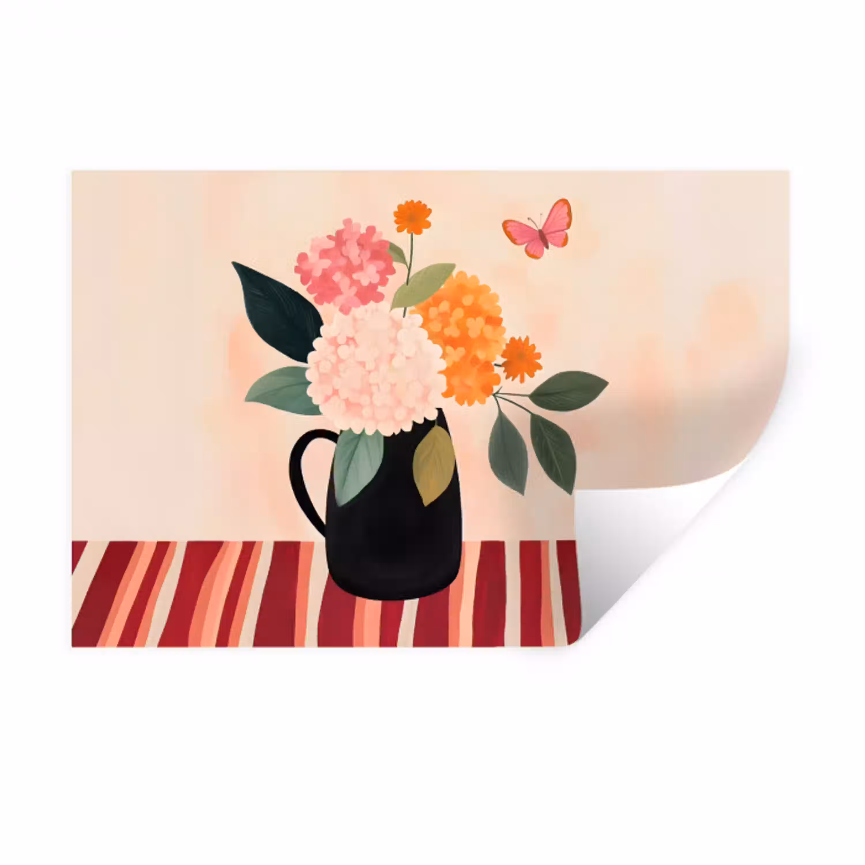 Vaas - Bloemen - Vlinder - Rood Muursticker klein -3d