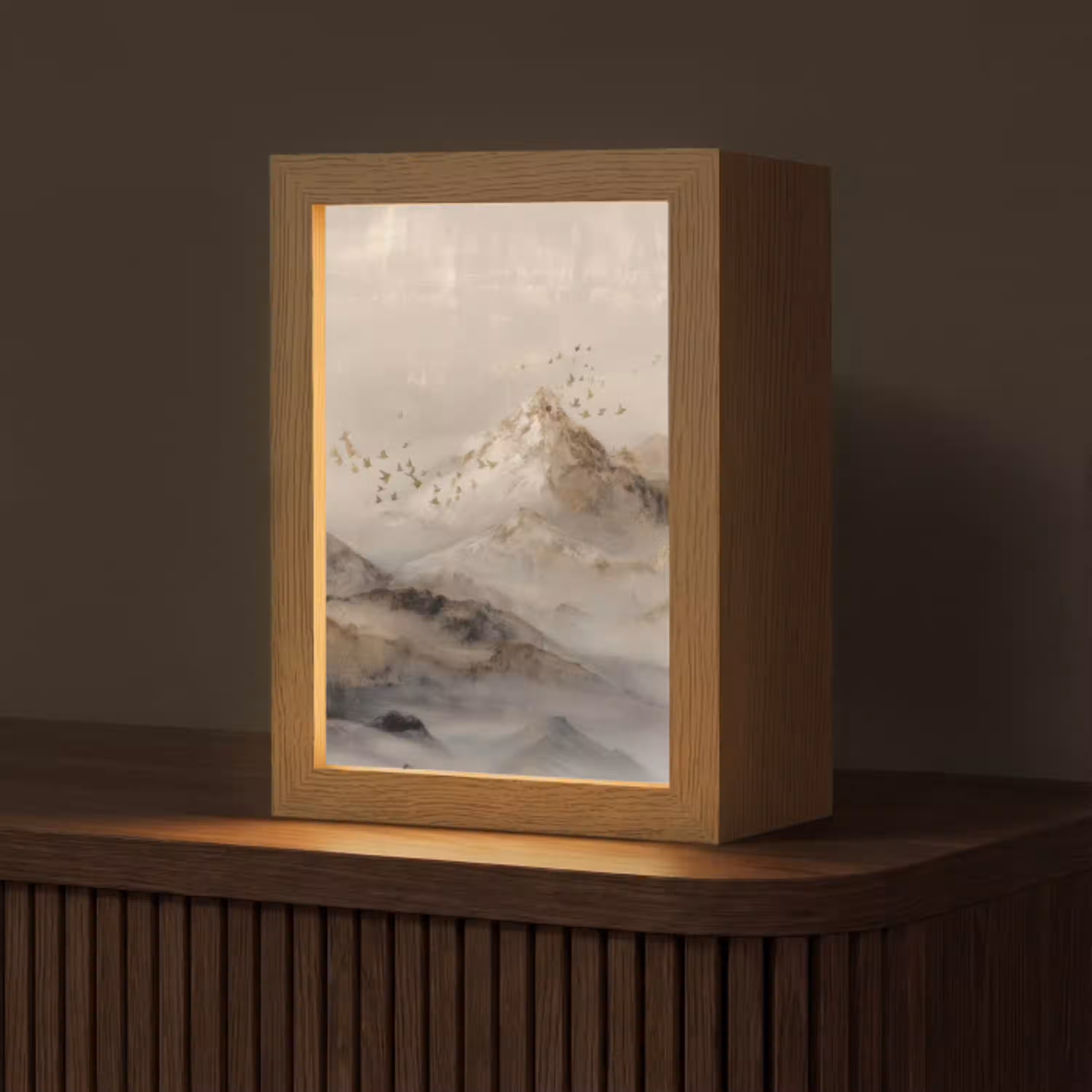 Berglandschap - Mist  - Penseelstreken Light Box met kabel (Tafellamp) klein -z3d_website