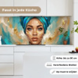 Portret - Vrouw - Schilderij - Blauw - Goud - Expressief keuken achterwand 2 middel -sfeer4_DE