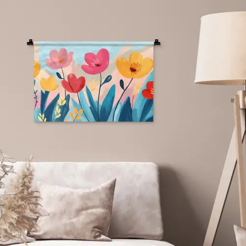 Illustratie - Bloemen - Kleurrijk Wandkleed katoen klein -sfeer4
