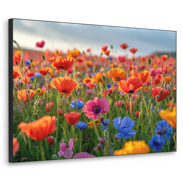 Bloemen - Klaprozen - Kleurrijk - Natuur Textielframe - compleet frame klein -3d