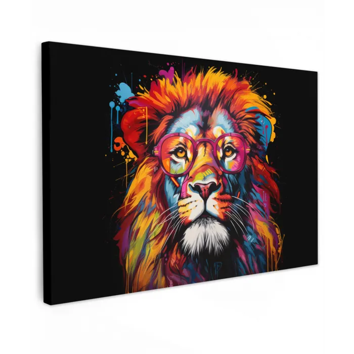 Graffiti - Leeuw - Bril - Zwart canvas 2cm klein -z3d