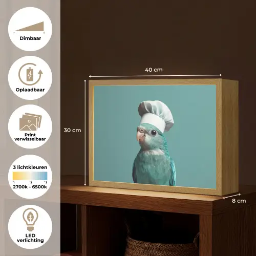 Parkiet - Vogel - Koksmuts - Cute Light Box met batterij (Wandlamp) middel -USP_websiteoverzichtNL