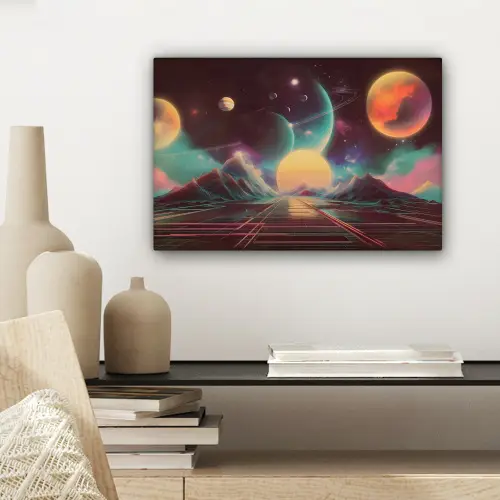 Planeten - Neon - Berglandschap - Zon canvas 2cm klein -sfeer6