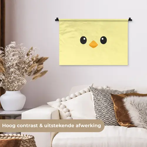Kuiken - Vrolijk - Geel - Minimalistisch Wandkleed katoen klein -sfeer1