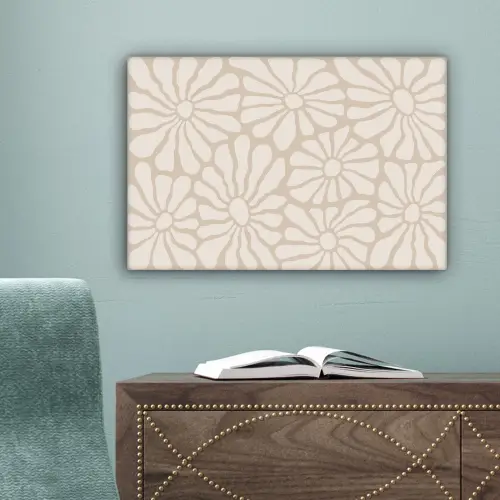 Bloemen - Print - Beige - Bruin - Minimalistisch canvas 2cm klein -sfeer4
