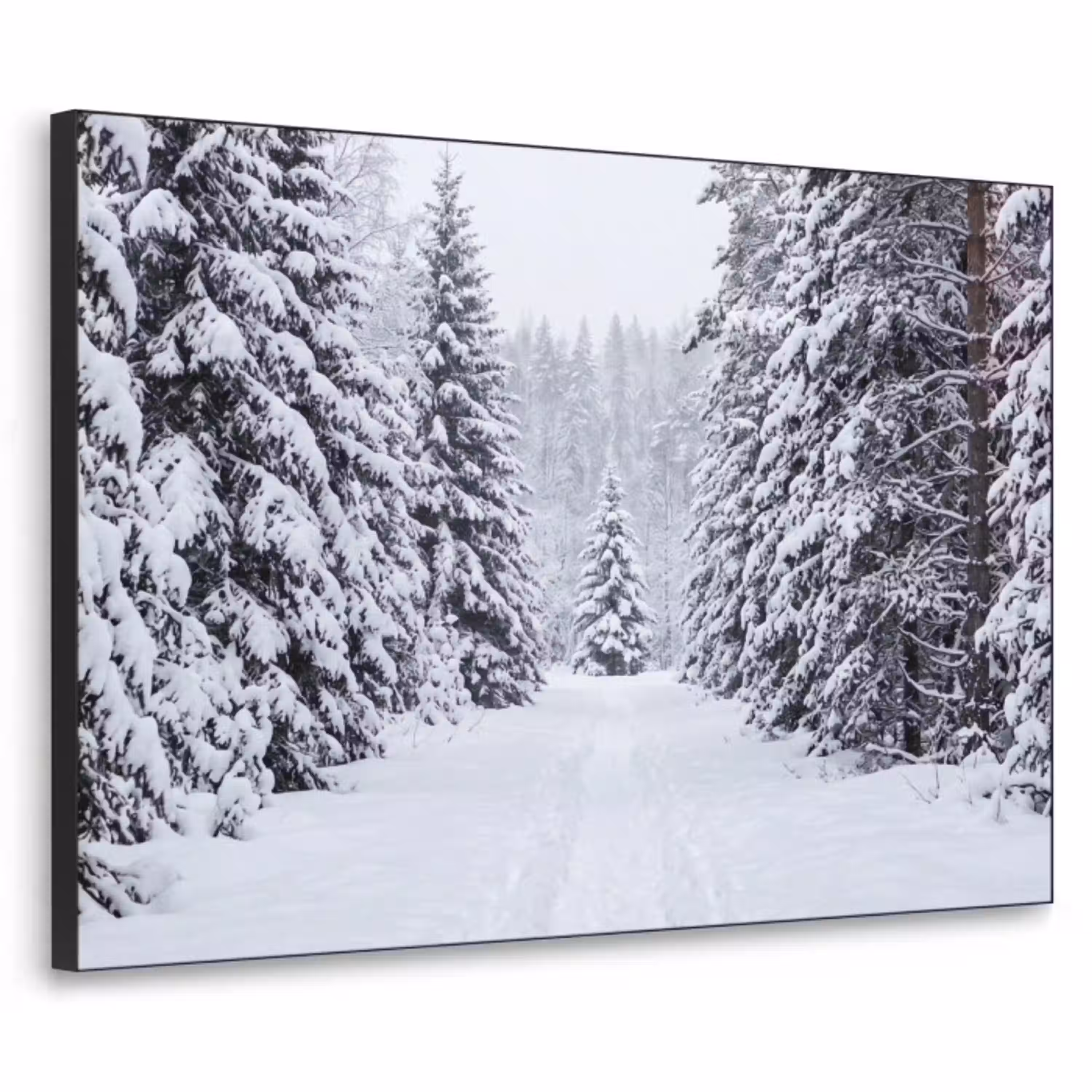 Bos - Winter - Sneeuw - Pad - Natuur Textielframe zwart klein -3d
