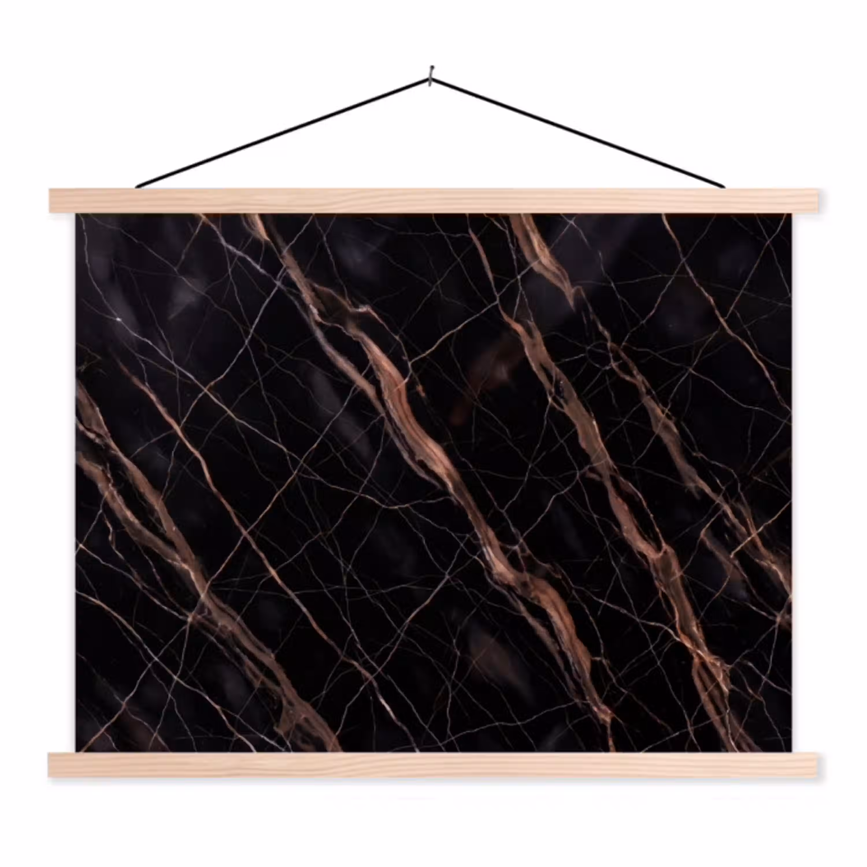 Marmer - Goud - Patroon - Luxe - Zwart textielposter latten blank klein -3d