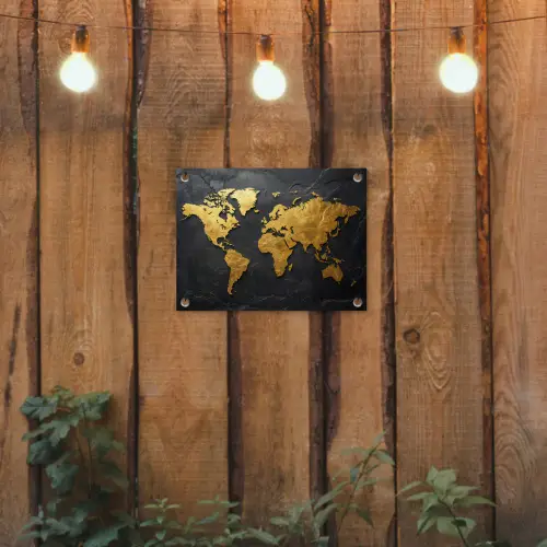 Wereldkaart - Goud - Steen tuinposter los doek klein -sfeer1