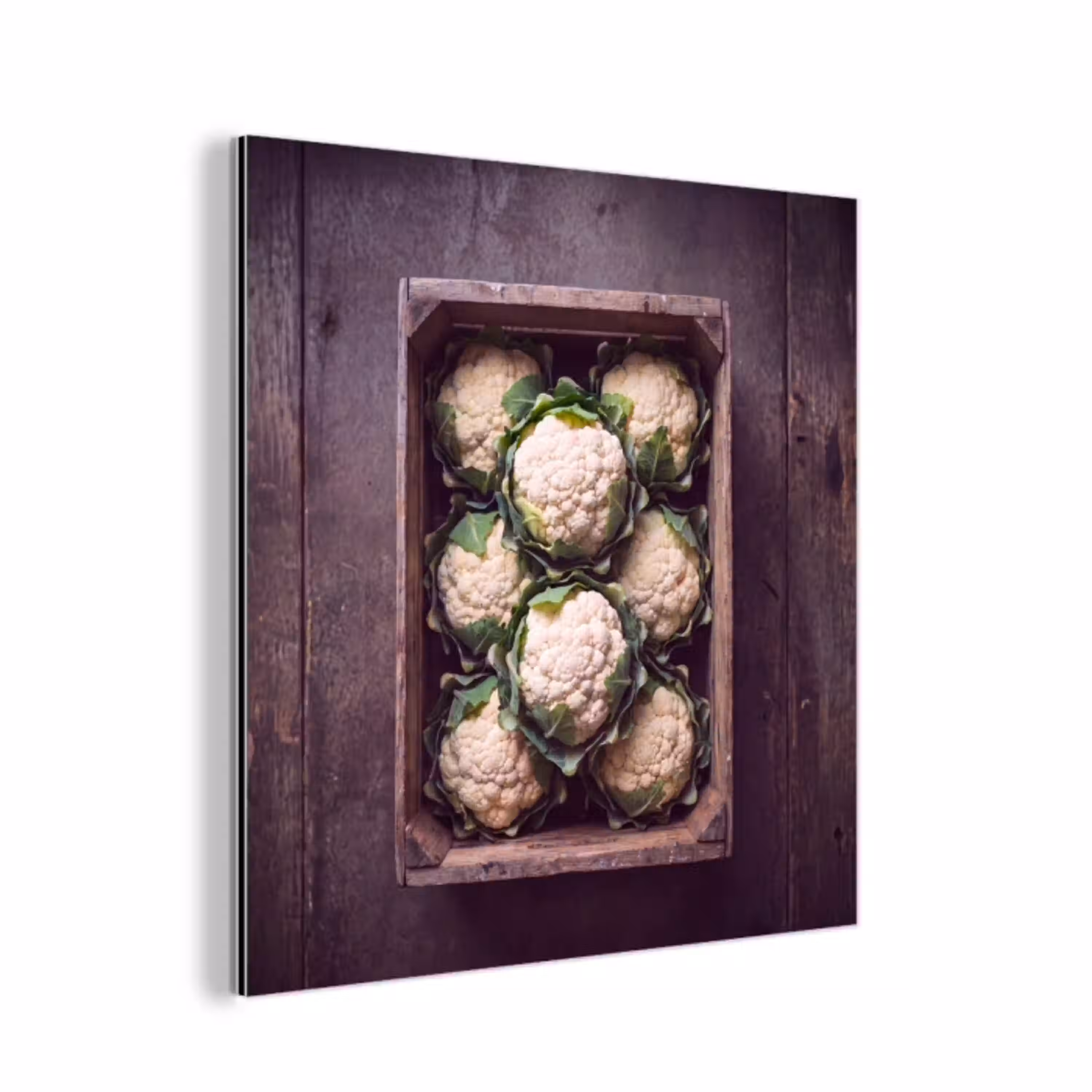 Bloemkool - Houten kist aluminium wit klein -3d