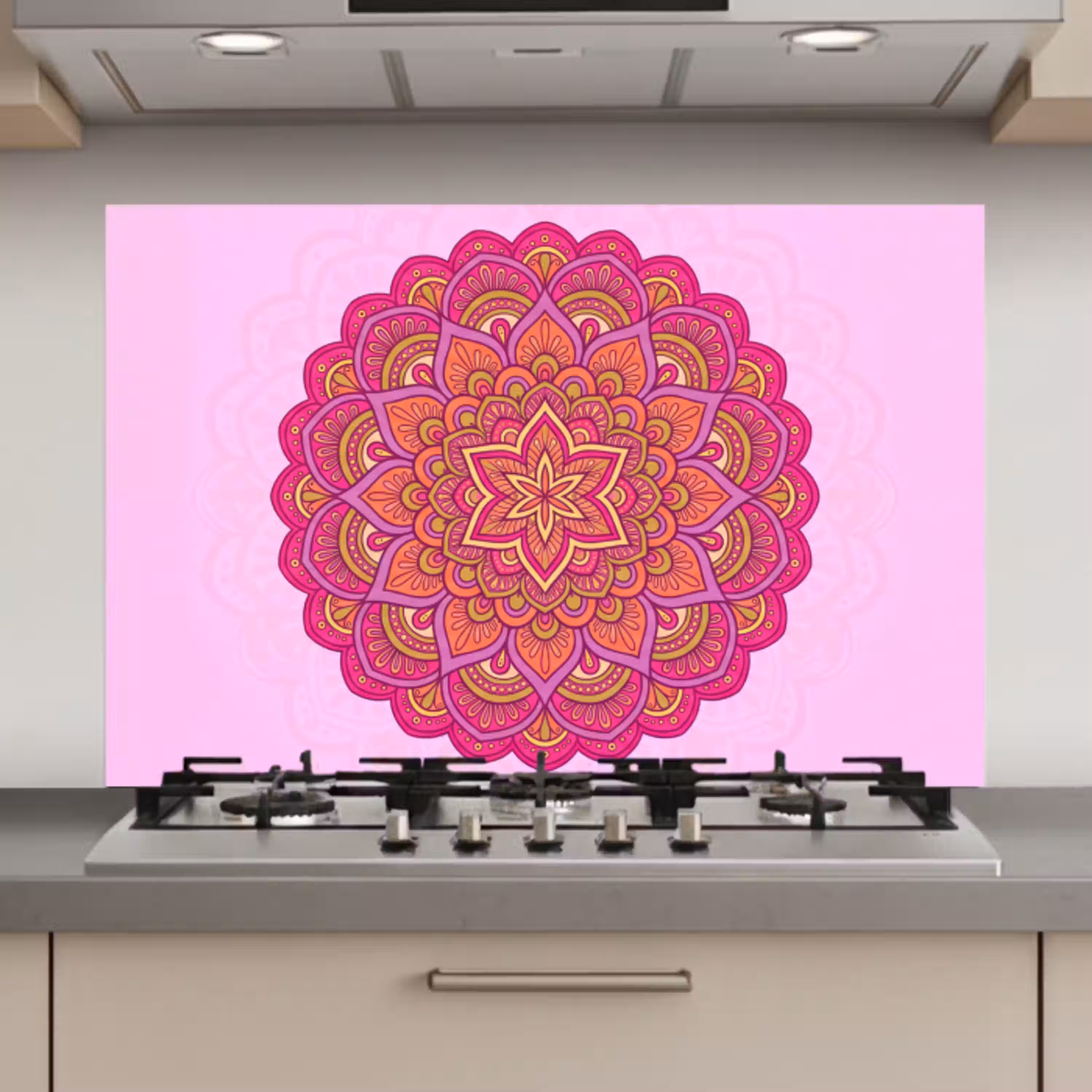 Mandala - Cirkel - Spiritueel - Oosters - Roze keuken achterwand spatscherm klein -3d_website