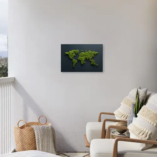 Wereldkaart - Mos -Levendig effect Tuinposter op houten frame 2 cm dik klein -sfeer1