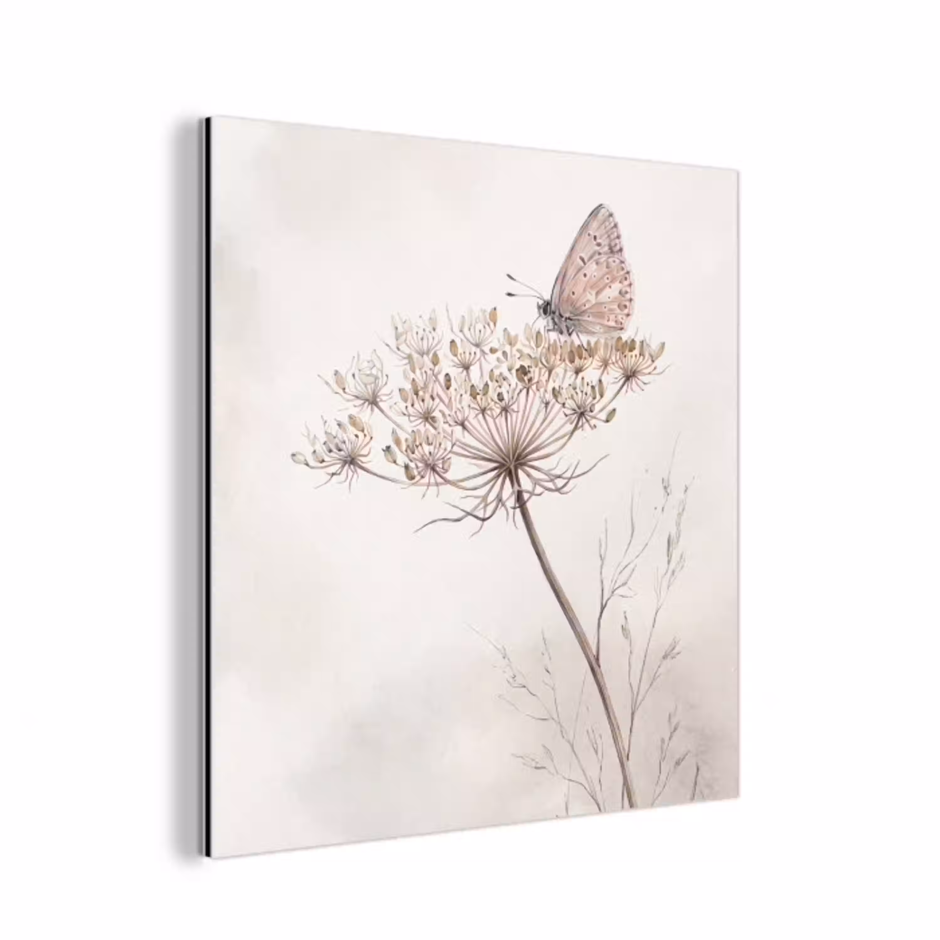 Vlinder - Bloem -Natuur - Beige aluminium wit klein -3d