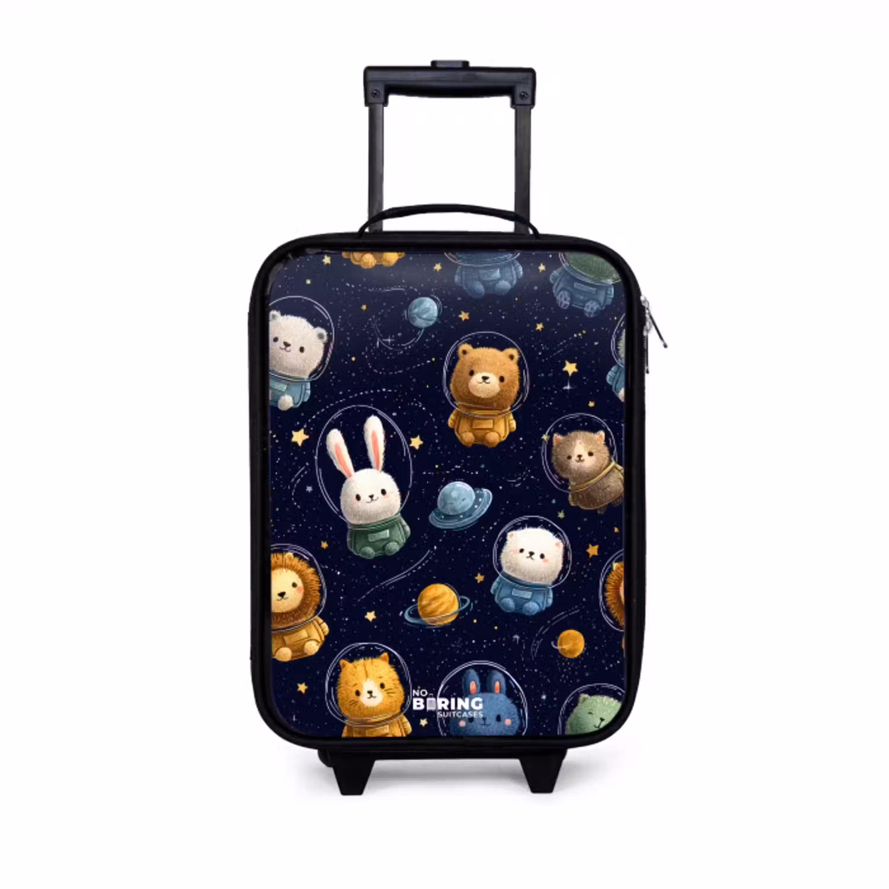Dieren - Astronaut - Planeten - Sterren Kinderkoffer - Zwart klein -3d