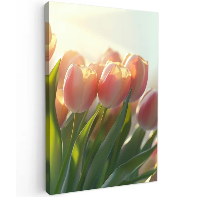 Tulpen - Roze - Zonnestralen Tuinposter op houten frame 2 cm dik klein -3d