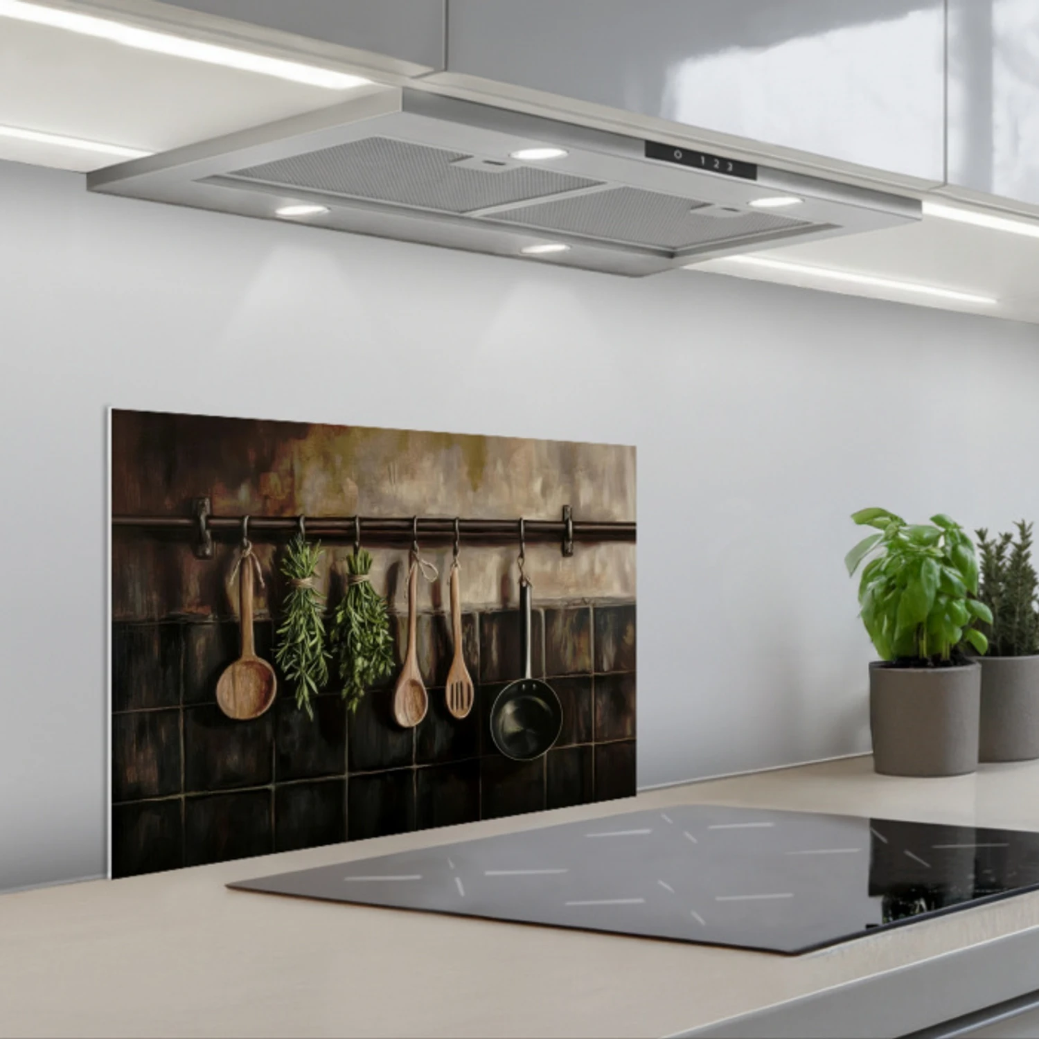 Keukengerei - Rustiek - Tegels - Kruiden keuken achterwand spatscherm klein -3d_schuin