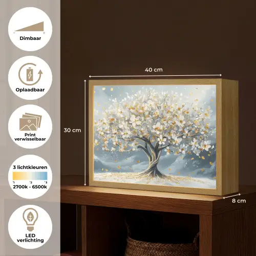 Boom - Winter - Levensboom - Modern - Goud Light Box met batterij (Wandlamp) middel -USP_websiteoverzichtNL