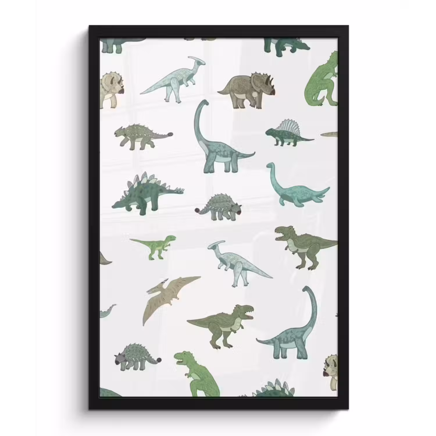 Poster met lijst - Dinosaurus - Groen - Jongens - Bruin - Kind - Patronen