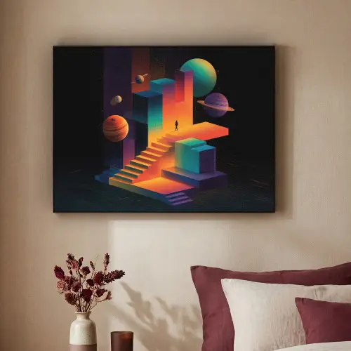 Abstract - Trappen - Mens - Planeten Textielframe zwart klein -sfeer1
